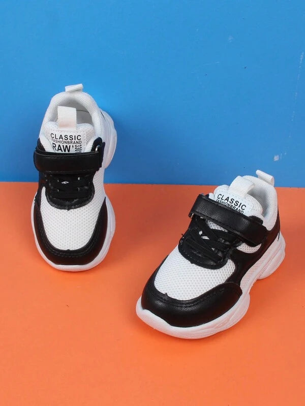 Baby Boys Letter Graphic Hook-and-loop Fastener Lace Up Chunky Sneakers For Outdoor