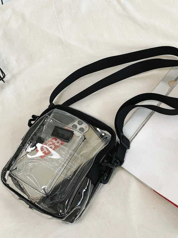 High School Students University Freshman multifunctional sling bag shoulder bag casual bag Mini Men Clear Purse Letter Graphic Crossbody Bag,Handbag Schoolbag For Travel,College,Outdoors,Sports,Commute