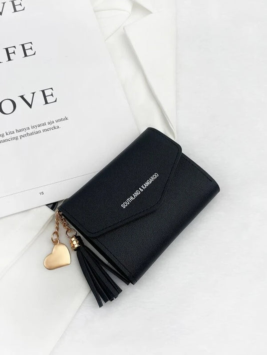 Tassel Decor Fold Over Small Wallet Credit Card Small Purse Bifold Slim Women Wallet