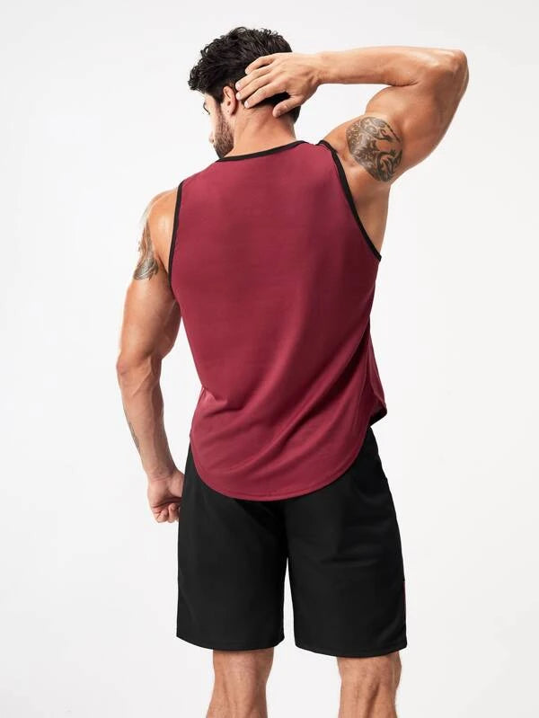 Men Colorblock Slogan Graphic Sports Tank Top & Shorts