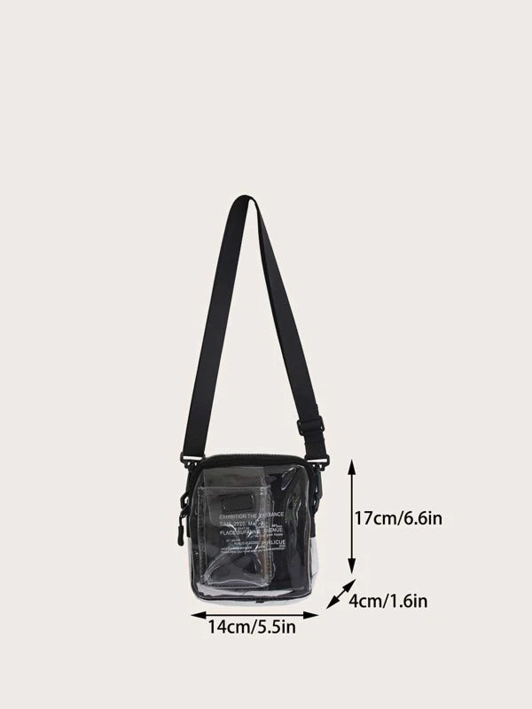 High School Students University Freshman multifunctional sling bag shoulder bag casual bag Mini Men Clear Purse Letter Graphic Crossbody Bag,Handbag Schoolbag For Travel,College,Outdoors,Sports,Commute