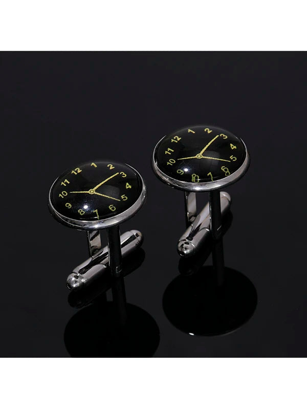 1Pair Round Silent Clock Cufflinks For Men's Fashionable French Cuff Shirt For A Stylish Look Gift For Party