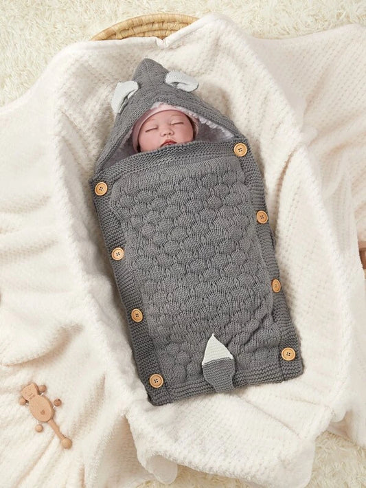 Baby Double Breasted Ear Decor Hooded Swaddling Blanket