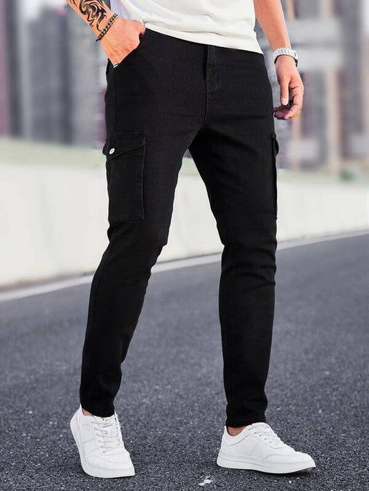 Manfinity Homme Men Cotton Flap Pocket Cargo Jeans