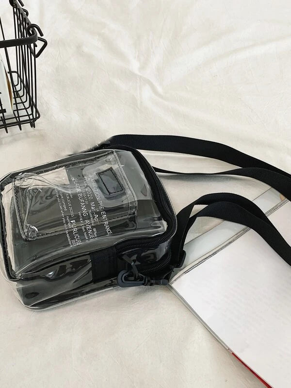 High School Students University Freshman multifunctional sling bag shoulder bag casual bag Mini Men Clear Purse Letter Graphic Crossbody Bag,Handbag Schoolbag For Travel,College,Outdoors,Sports,Commute