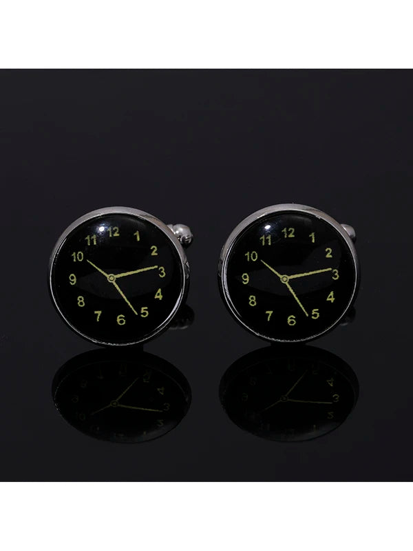 1Pair Round Silent Clock Cufflinks For Men's Fashionable French Cuff Shirt For A Stylish Look Gift For Party