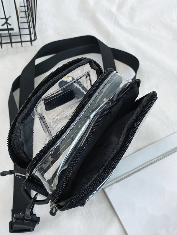 High School Students University Freshman multifunctional sling bag shoulder bag casual bag Mini Men Clear Purse Letter Graphic Crossbody Bag,Handbag Schoolbag For Travel,College,Outdoors,Sports,Commute