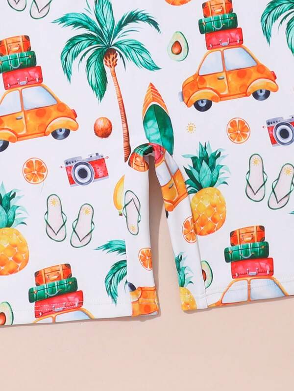 Toddler Boys Tropical Print Zipper Front One Piece Swimsuit