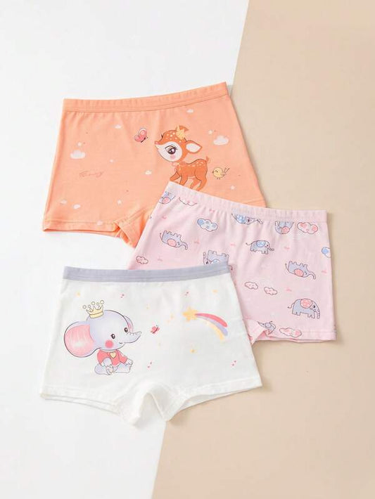 Toddler Girls 3pcs Cartoon Graphic Boxer Brief