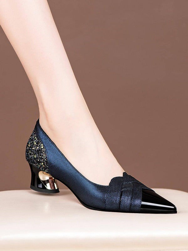 Women Color Block Point Toe Sculptural Heeled Court Pumps, Fashion Outdoor Pumps