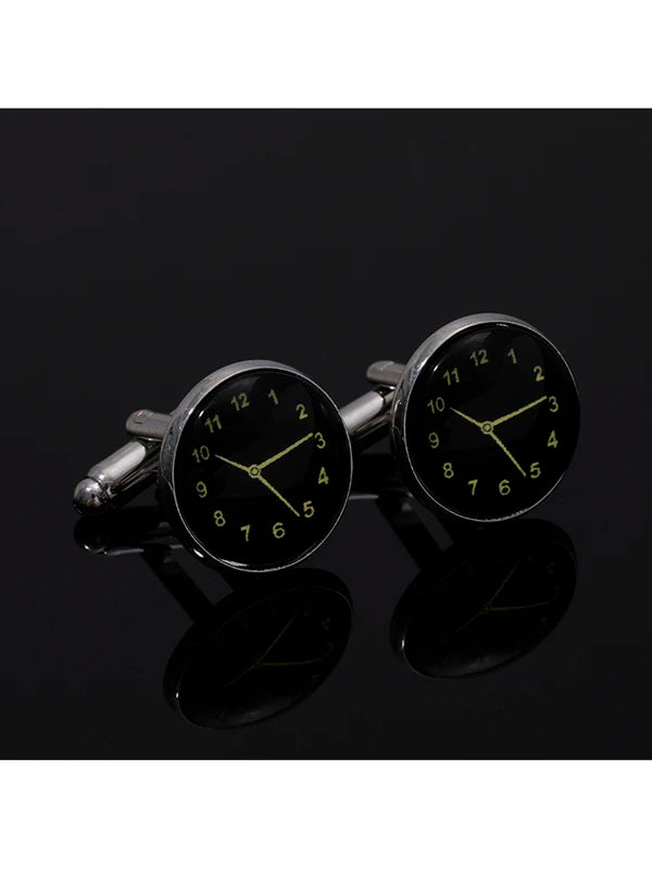 1Pair Round Silent Clock Cufflinks For Men's Fashionable French Cuff Shirt For A Stylish Look Gift For Party