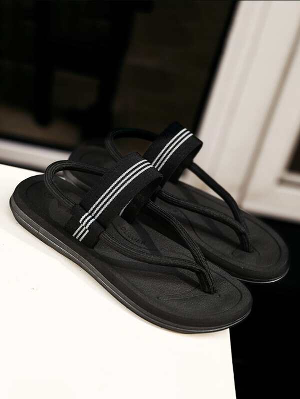 Fashionable Thong Sandals For Men, Striped Pattern Slingback Outdoor Sandals
