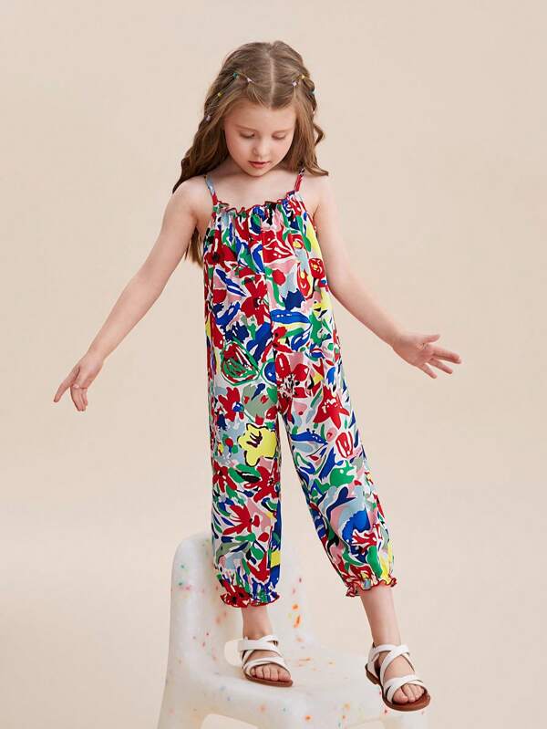 SHEIN Toddler Girls Allover Print Cami Jumpsuit