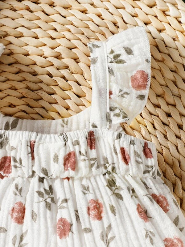 Baby Floral Print Ruffle Trim Peplum Top & Shorts