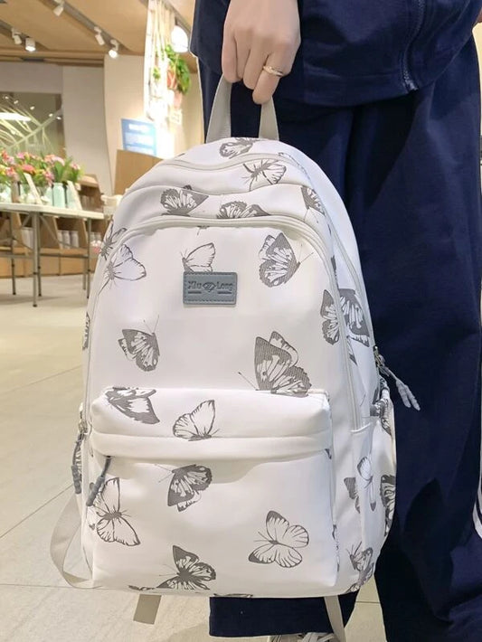Letter Patch Decor Butterfly Pattern Functional Backpack