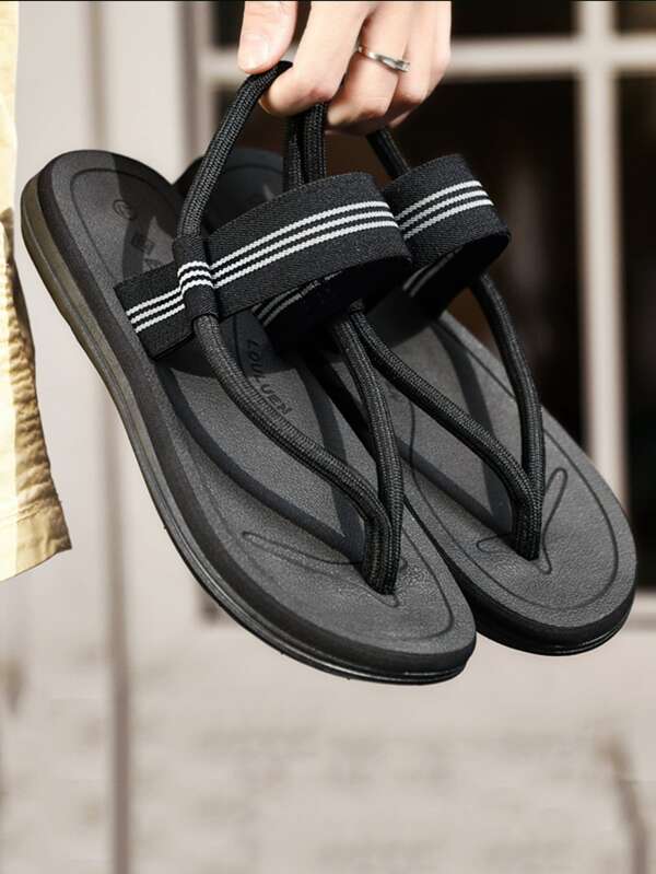 Fashionable Thong Sandals For Men, Striped Pattern Slingback Outdoor Sandals