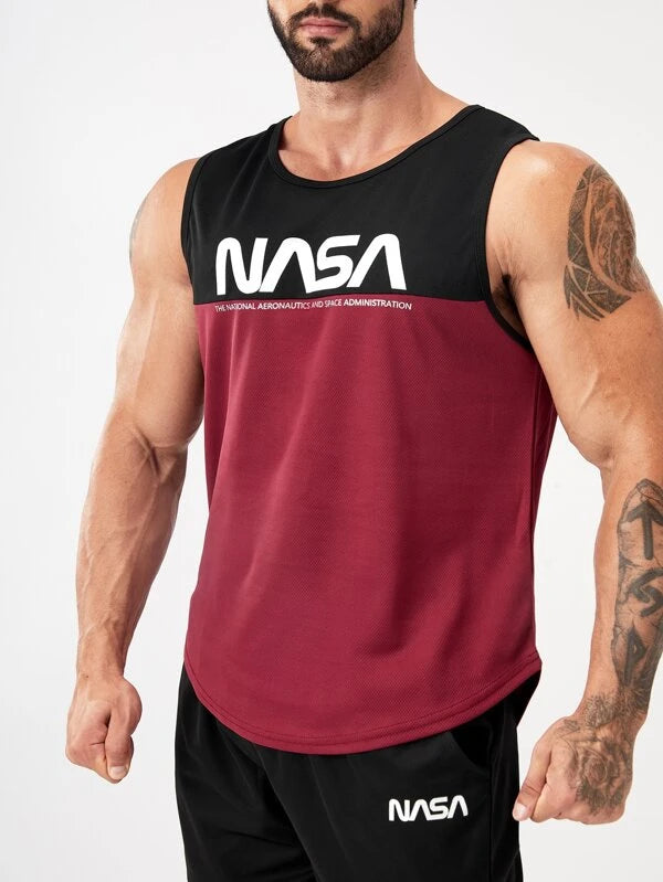 Men Colorblock Slogan Graphic Sports Tank Top & Shorts