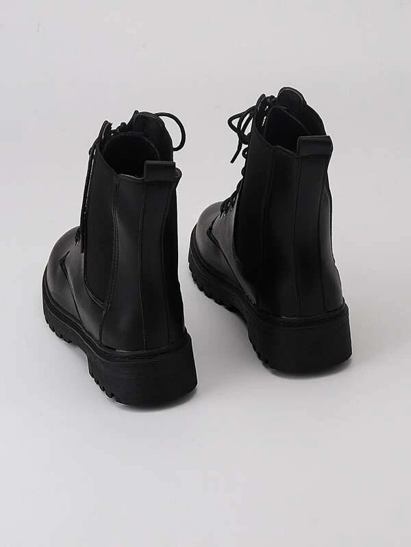 Women Lace-Up Front Comfortable Black Combat Boots