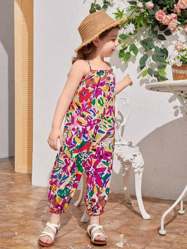 SHEIN Toddler Girls Allover Print Cami Jumpsuit