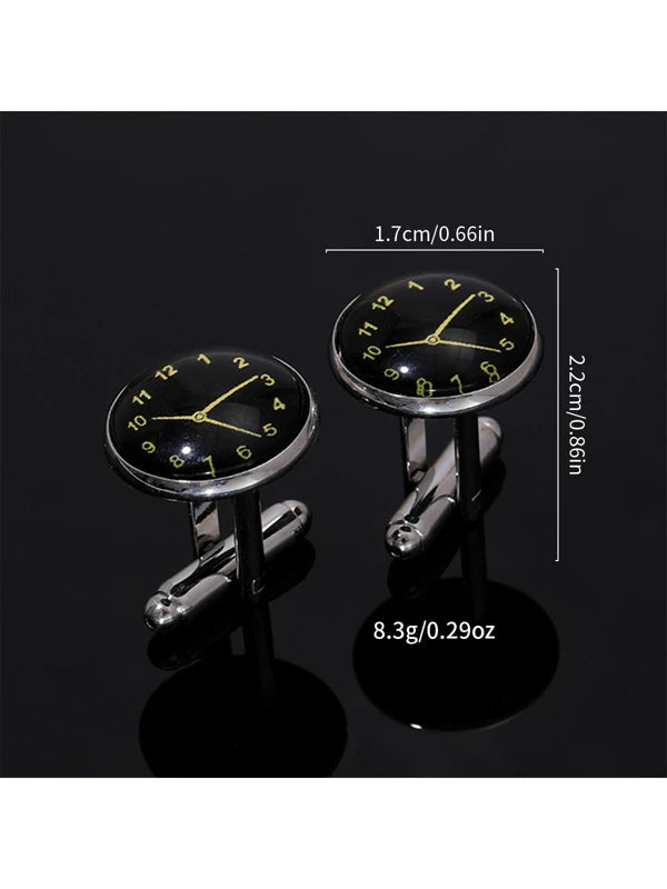 1Pair Round Silent Clock Cufflinks For Men's Fashionable French Cuff Shirt For A Stylish Look Gift For Party