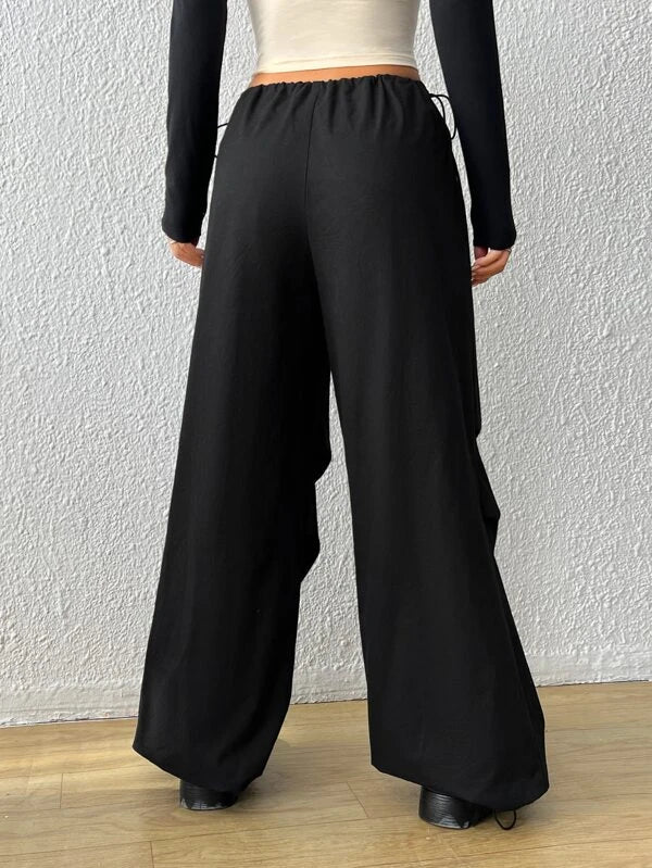 SHEIN EZwear Drawstring Waist Wide Leg Parachute Pants