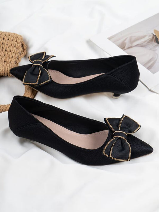 Satin Bow Decor Kitten Heeled Court Pumps