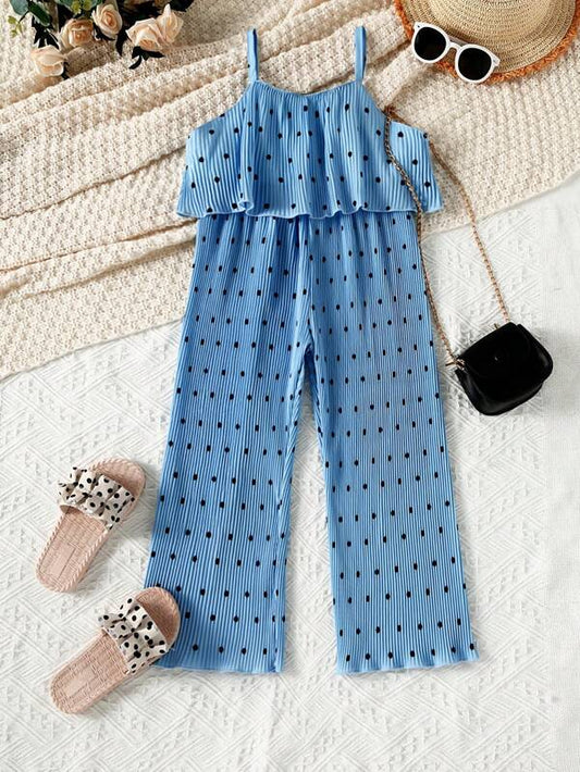 Toddler Girls Polka Dot Ruffle Trim Cami Jumpsuit