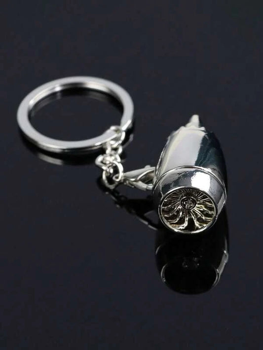 1pc Silver-Color Zinc Alloy Airplane Engine Keychain For Men