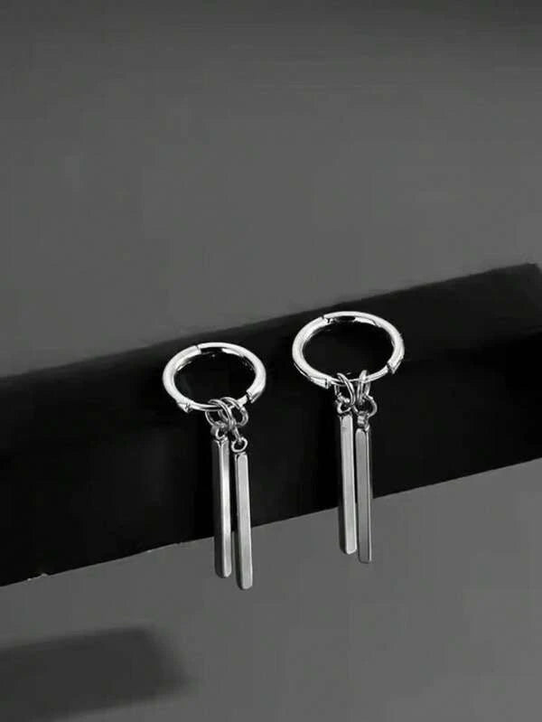 2pcs/set Fashion Stainless Steel Minimalist Geometric Decor Drop Earrings For Men For Daily Life