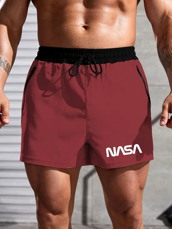 Men Letter Graphic Drawstring Waist Sports Shorts