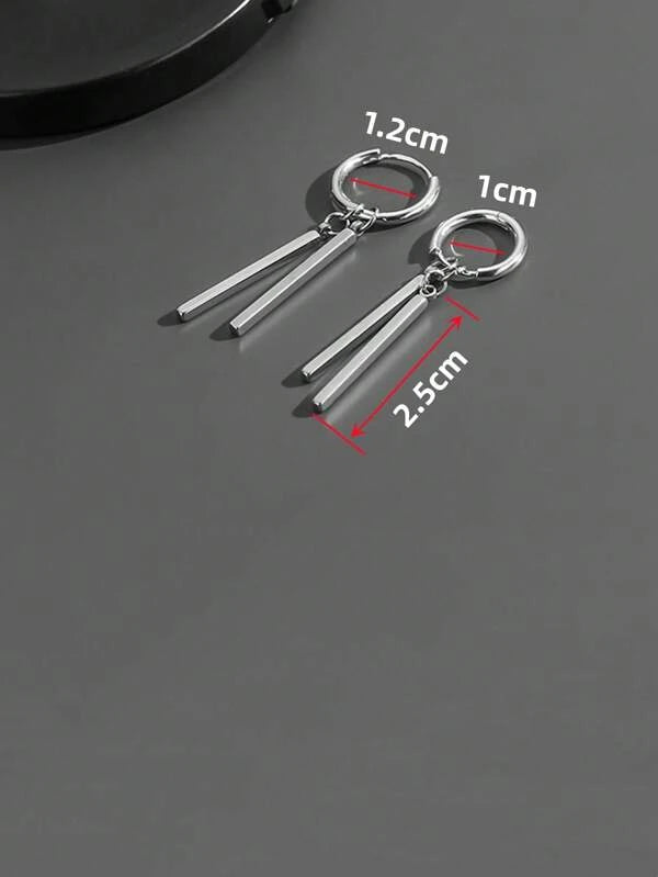 2pcs/set Fashion Stainless Steel Minimalist Geometric Decor Drop Earrings For Men For Daily Life