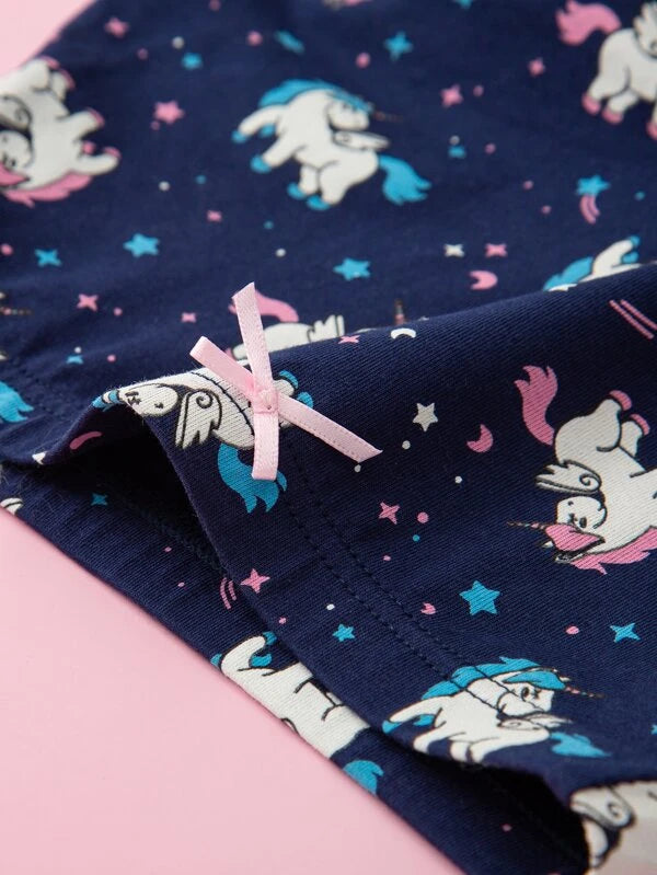 Toddler Girls 4pcs Heart & Unicorn Print Shortie Brief