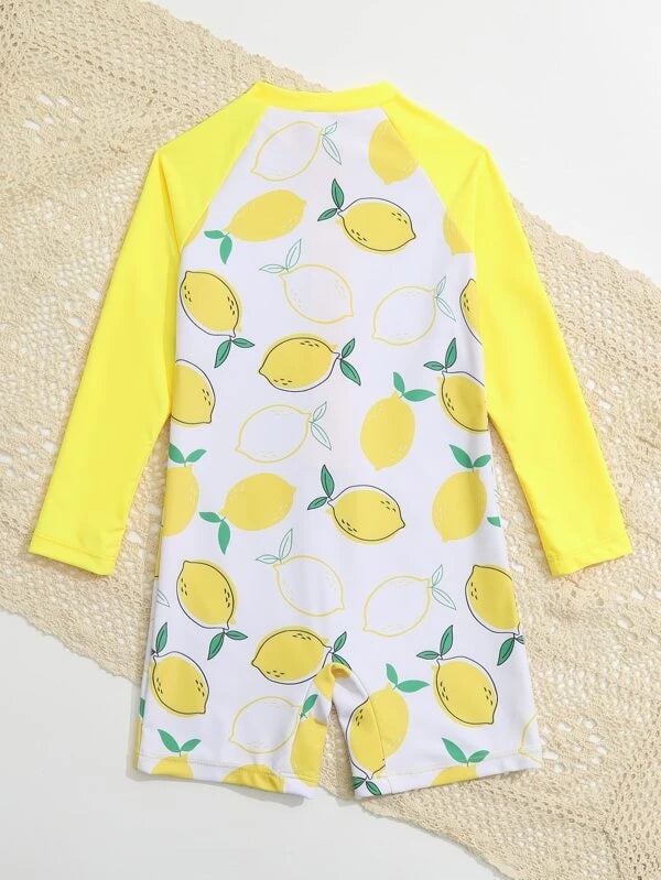 SHEIN Kids SUNSHNE Toddler Boys Lemon Print Zipper Front One Piece Swimsuit