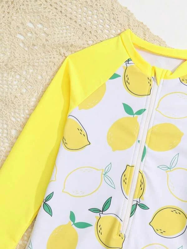 SHEIN Kids SUNSHNE Toddler Boys Lemon Print Zipper Front One Piece Swimsuit