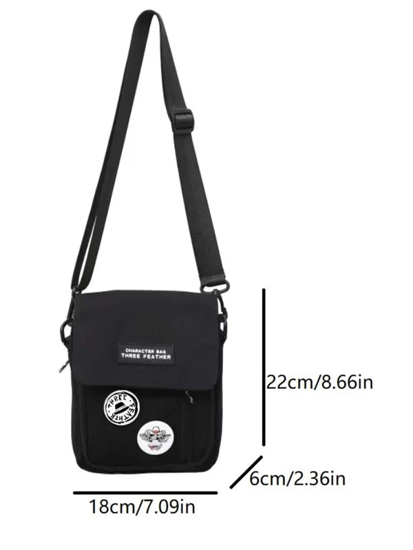 High School Students University Freshman multifunctional sling bag shoulder bag casual bag Mini Men Letter Patch Flap Crossbody Bag, Handbag Schoolbag For Travel,College,Outdoors,Sports,Commute