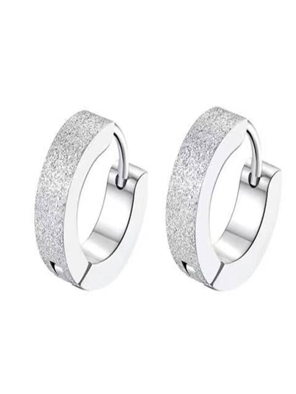 Fashion Stainless Steel Minimalist Textured Hoop Earrings For Women Men For Daily Decoration