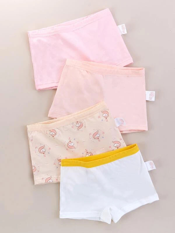 Toddler Girls 4pcs Unicorn & Letter Graphic Shortie Brief