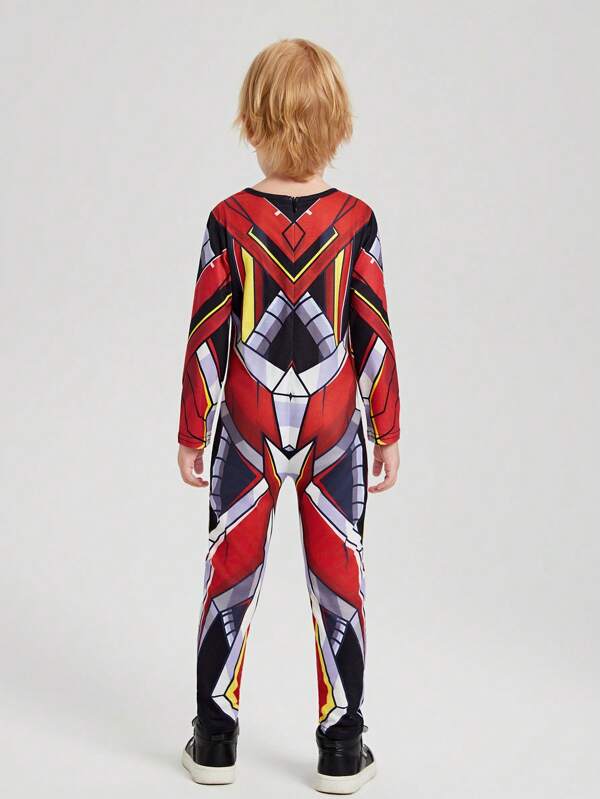 Young Boy Geo Print Zipper Back Jumpsuit