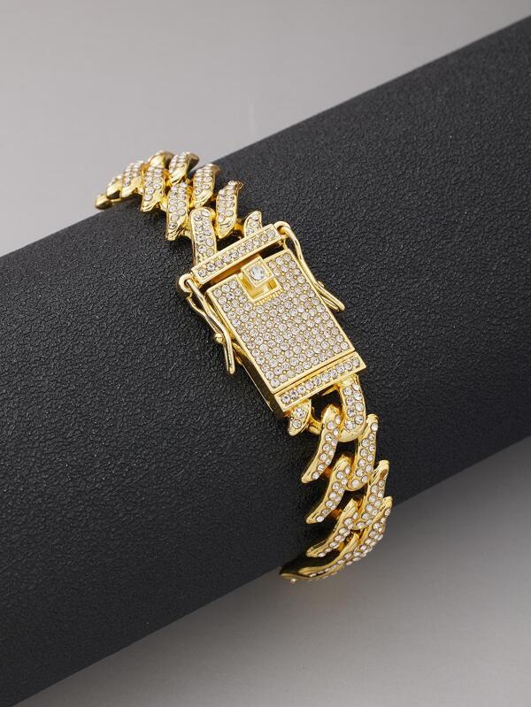 1pc Luxury Cubic Zirconia Decor Bracelet For Men For Daily Decoration Copper Punk Hip Pop Style