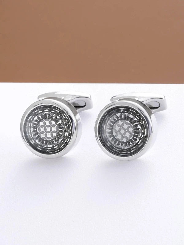 1pair Men Round Decor Cufflinks For Daily Decoration For A Stylish Look