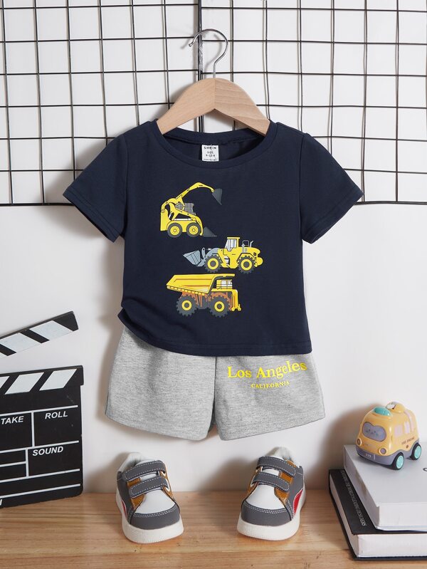 SHEIN Baby Boy Car Print Tee & Shorts