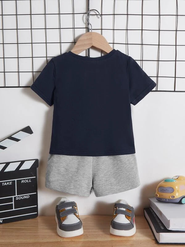 SHEIN Baby Boy Car Print Tee & Shorts