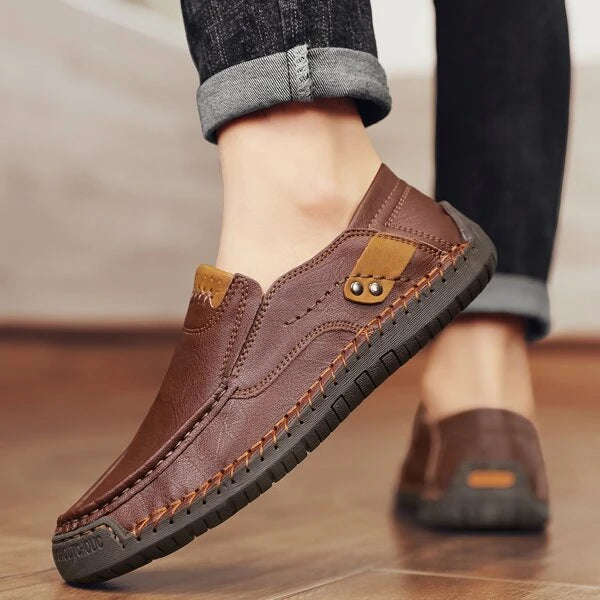 Men's Slip-on Shoes, Breathable Casual Loafers With Hand-stitched Lines, Soft Non-slip Sole And Pu Leather, Penny Loafers For Driving