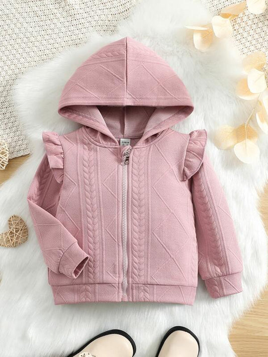 SHEIN Kids EVRYDAY Toddler Girls Ruffle Trim Zip Up Hooded Jacket