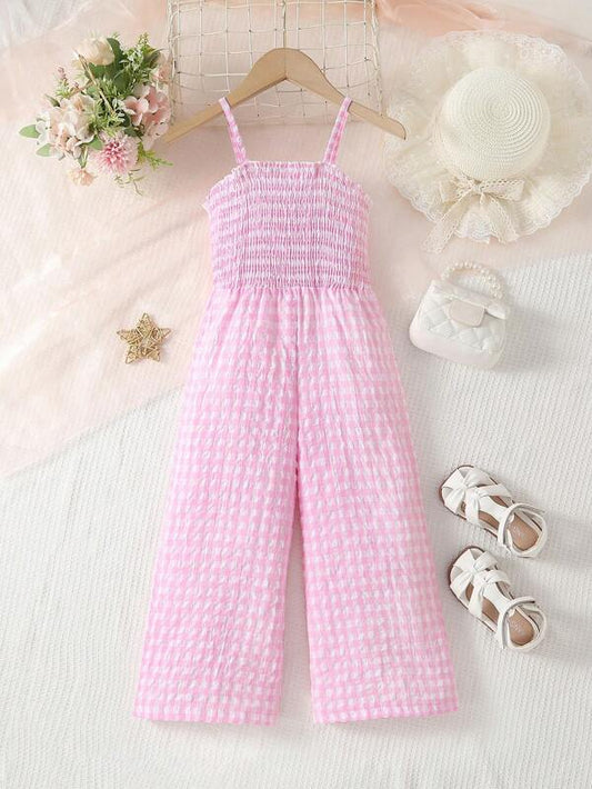 Toddler Girls Gingham Print Shirred Cami Jumpsuit