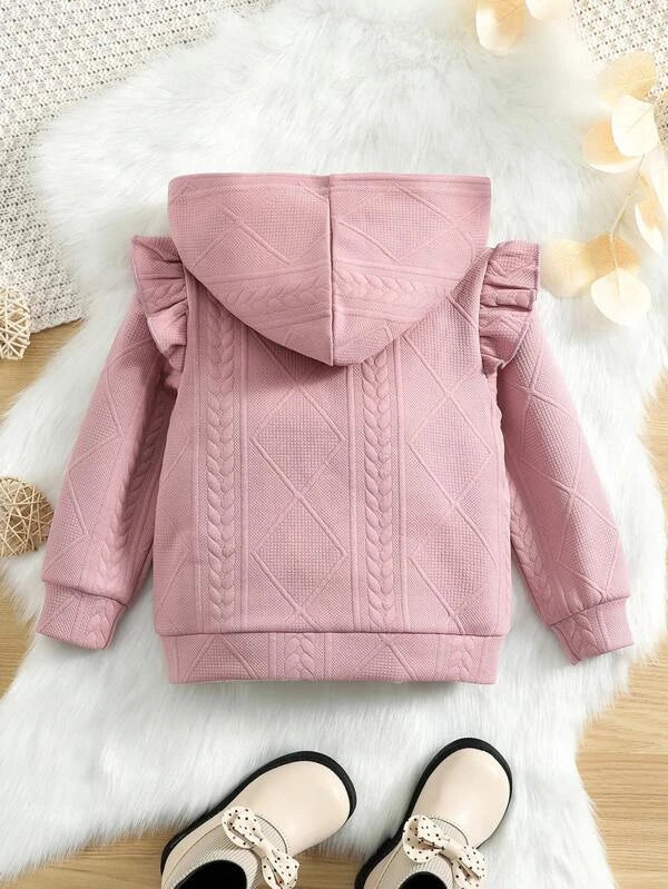 SHEIN Kids EVRYDAY Toddler Girls Ruffle Trim Zip Up Hooded Jacket