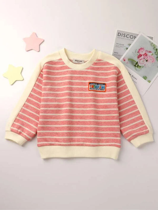 YINGZIFANG Toddler Boys Striped & Letter Graphic Contrast Side Seam Sweatshirt