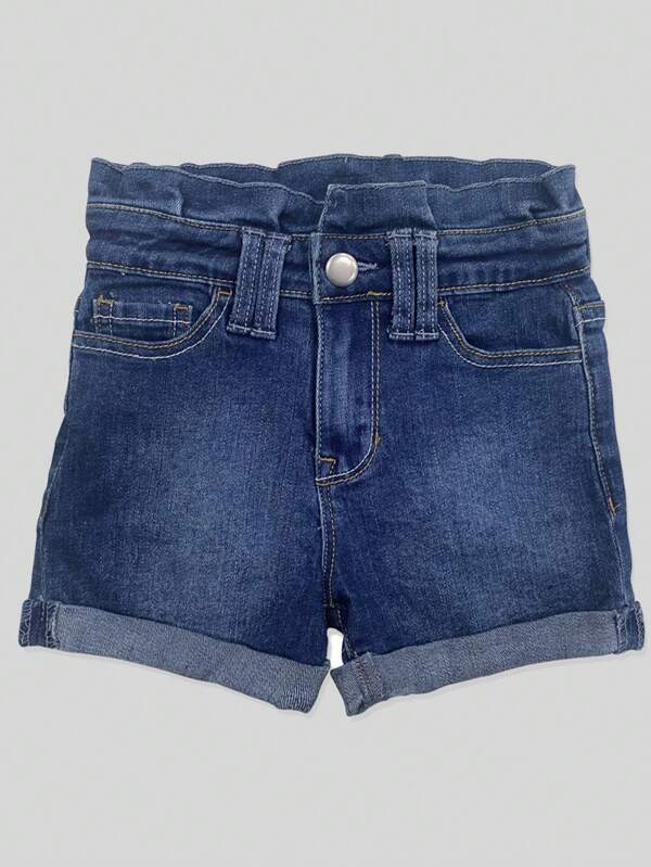 Toddler Girls Solid Roll Up Hem Denim Shorts