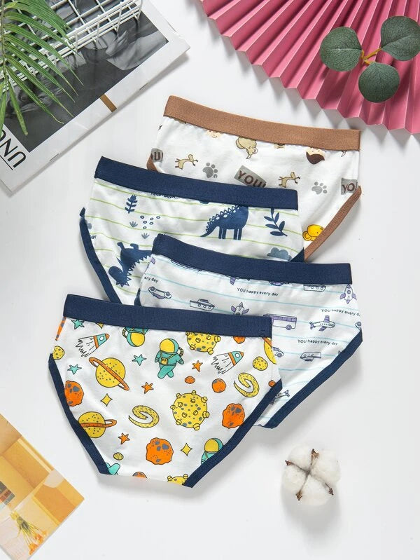 Toddler Boys 4pcs Letter & Cartoon Graphic Topstitching Contrast Binding Brief