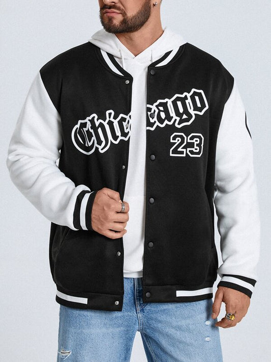 Manfinity Sporsity Men Letter Graphic Striped Trim Drop Shoulder Varsity Jacket Without Hoodie